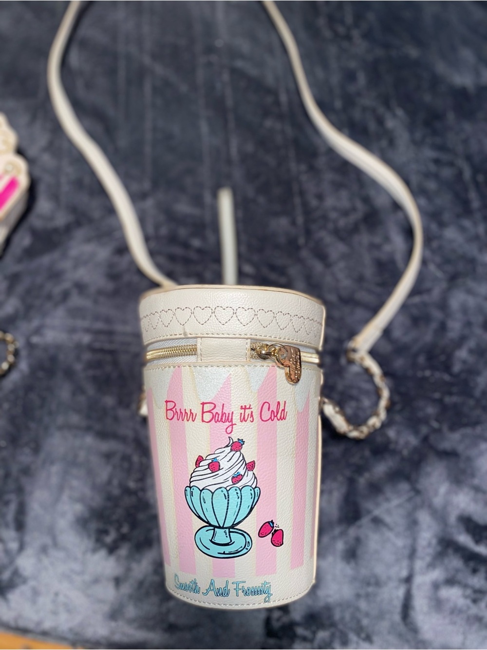 Betsey Johnson Cream Tropical Cocktail Crossbody with Cherry Charm